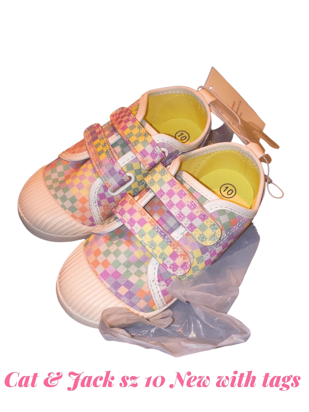 Cat & Jack Girls Pastel Check Velcro Sneakers Multicolor Size 10